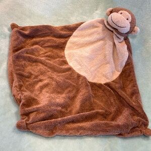 Angel Dear Monkey Lovey Plush Security Blanket Knotted Corners Brown 16" sq